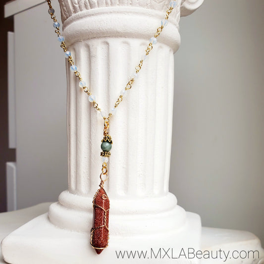 Goldstone + Jade Pendant Necklace